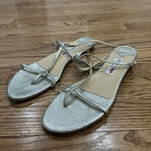 Jimmy Choo Silver Metallic Sandals with Bow Detail